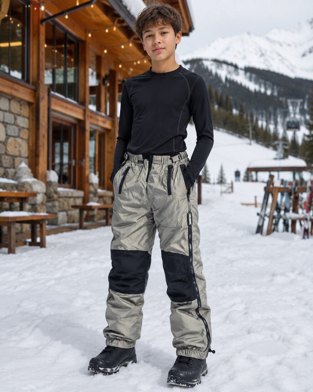 Vintage Obermeyer Radical Ski Snow Pants Juniors 14 Gray Black Padded Zip